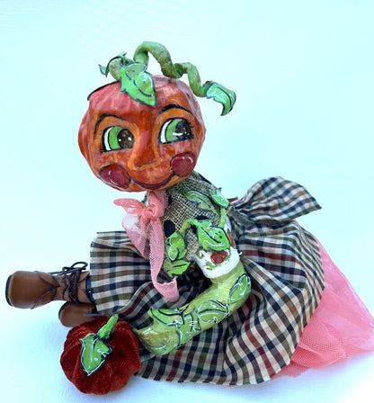 Polly Pumpkin Art Doll OOAK, Halloween Poseable Pumpkin