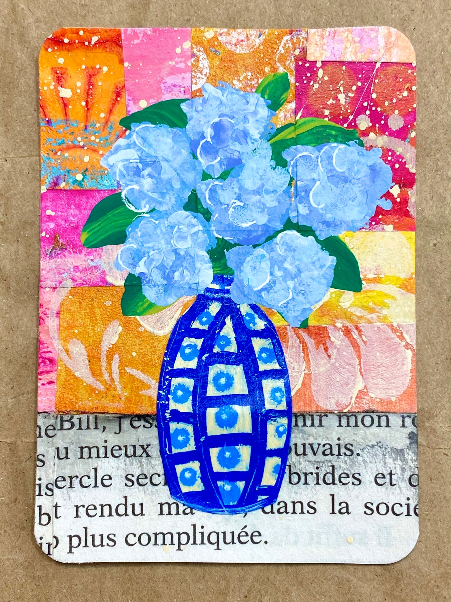 Chinoiserie Vase with Hydrangeas ATC/ACEO #6 of 10 hand-painted chinoiserie vase hydrangea mixed media collage