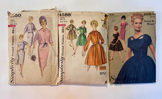 Lot of 3 Late 1950's Sewing Patterns for Junk Journaling and Collage