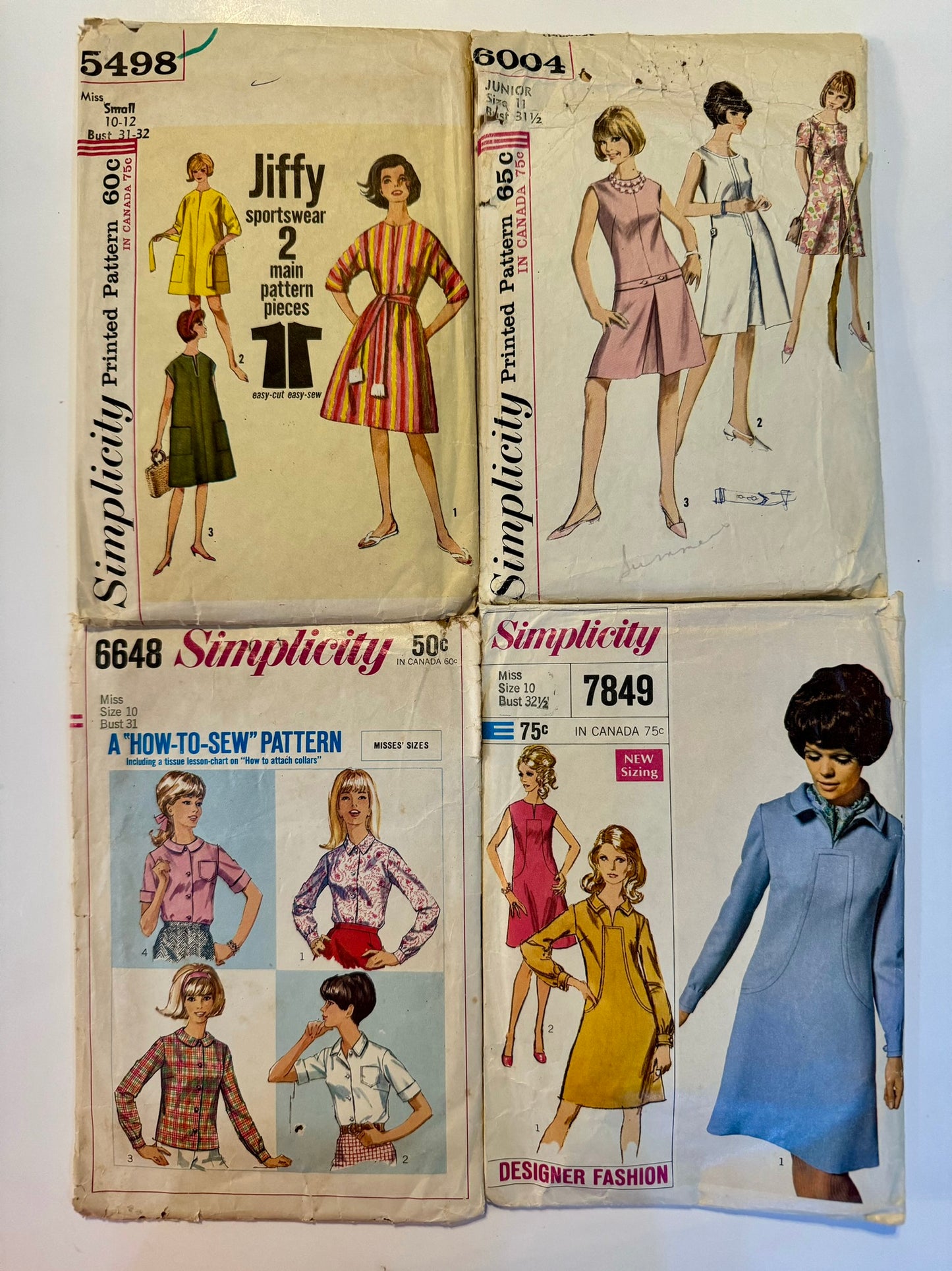 Lot of 4 1960's Sewing Patterns for Junk Journaling, Fussy, Cuts or Collage