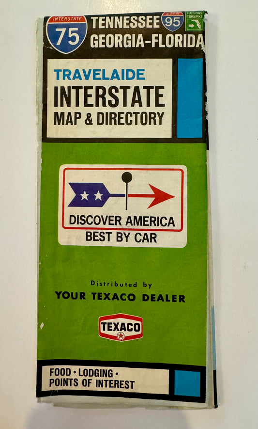 1968 Tennessee Georgia-Florida Travelaide Interstate Map & Directory - Junk Journaling, Collage, Mixed Media