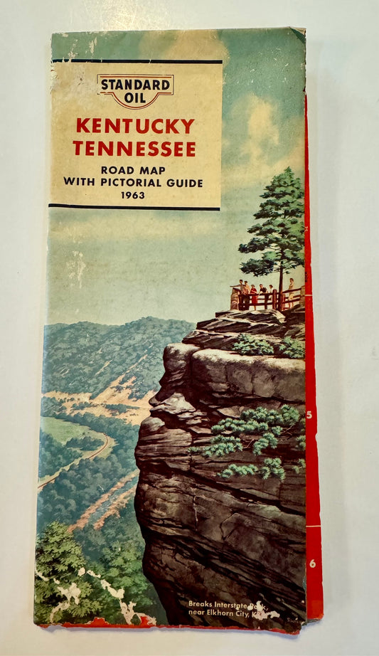 1963 Kentucky Tennessee Road Map with Pictorial Guide - Standard Oil. Junk Journaling, Collage, Mixed Media