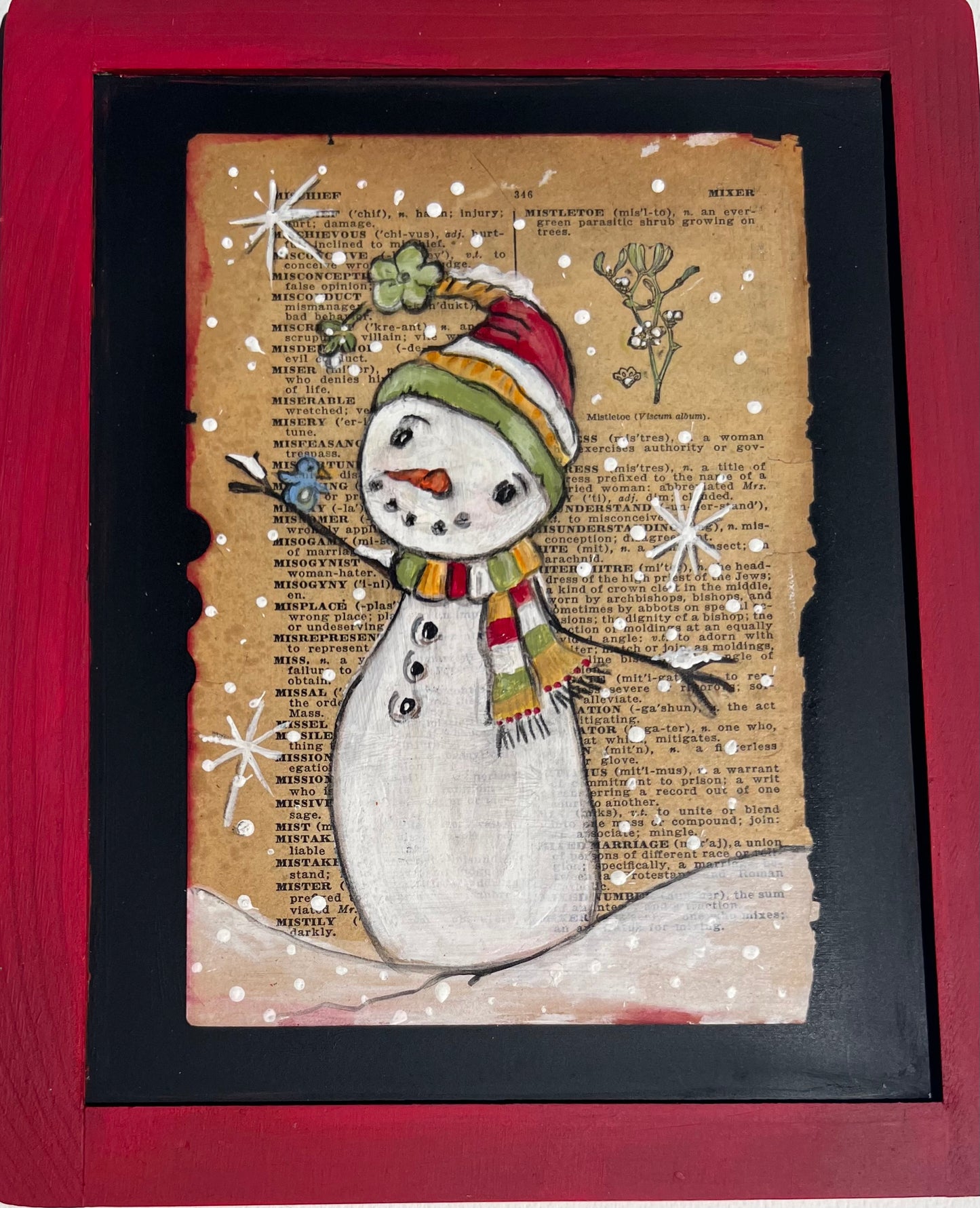 Vintage Winter Snow Buddies Set on 100-year-old Dictionary pages