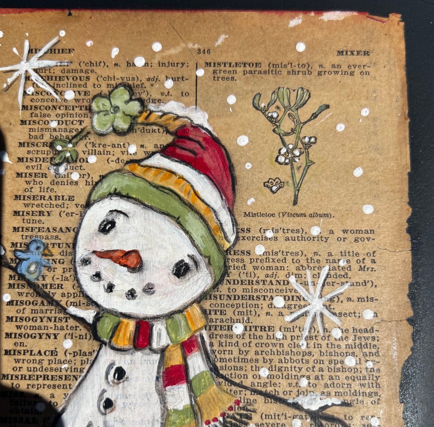 Vintage Winter Snow Buddies Set on 100-year-old Dictionary pages