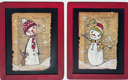 Vintage Winter Snow Buddies Set on 100-year-old Dictionary pages