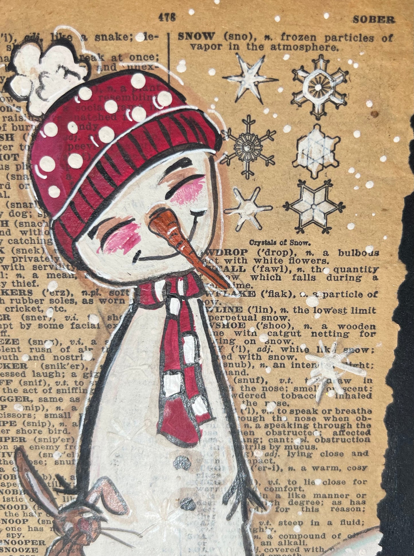 Vintage Winter Snow Buddies Set on 100-year-old Dictionary pages