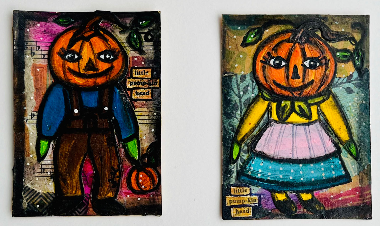 ATC "Little Pumpkin Heads'. Set of Two.