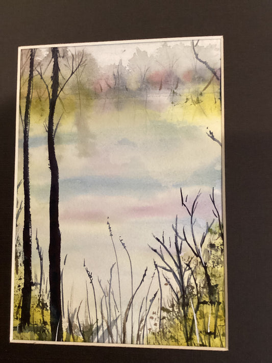 Watercolor misty pond