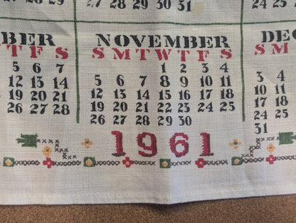 1961 Bless This House Calendar Dish Towel