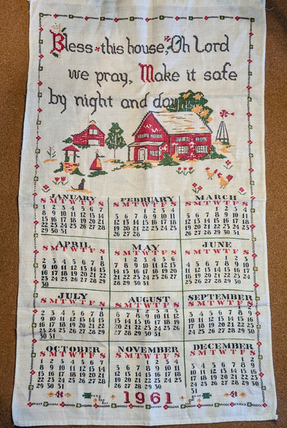 1961 Bless This House Calendar Dish Towel