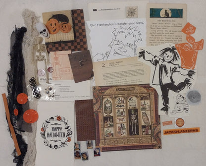 Halloween-themed bundle: 40+ items... ephemera, textiles, extras