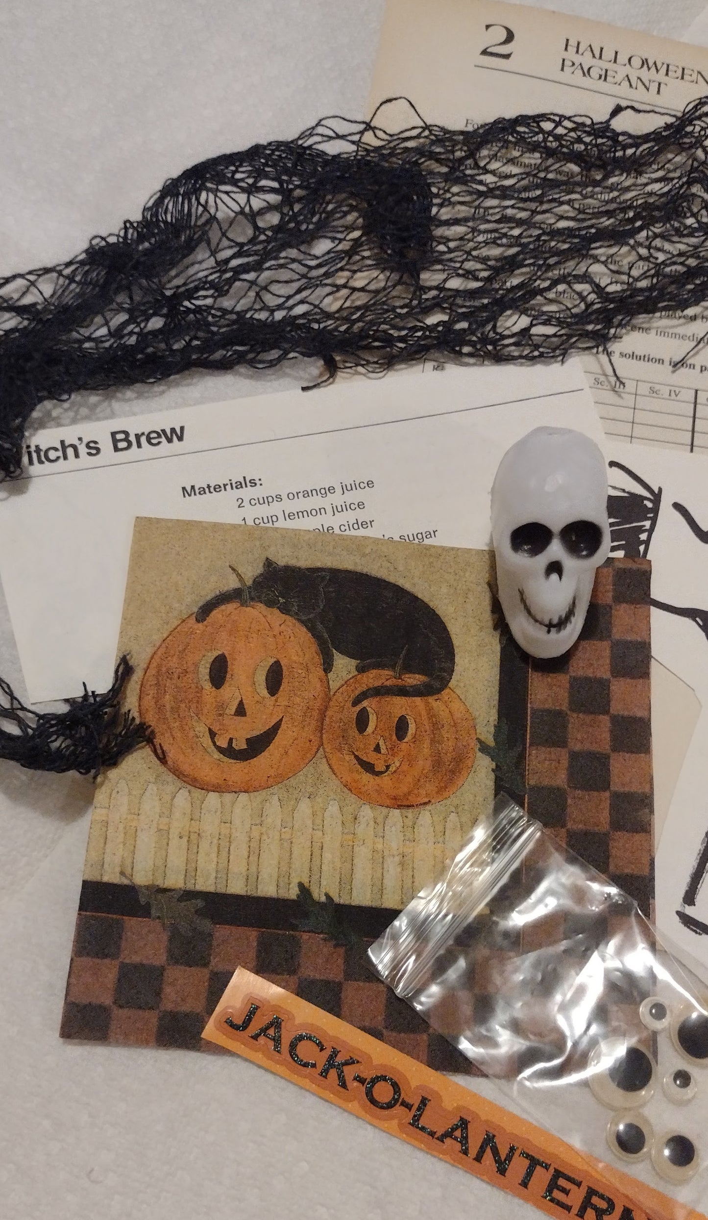 Halloween-themed bundle: 40+ items... ephemera, textiles, extras