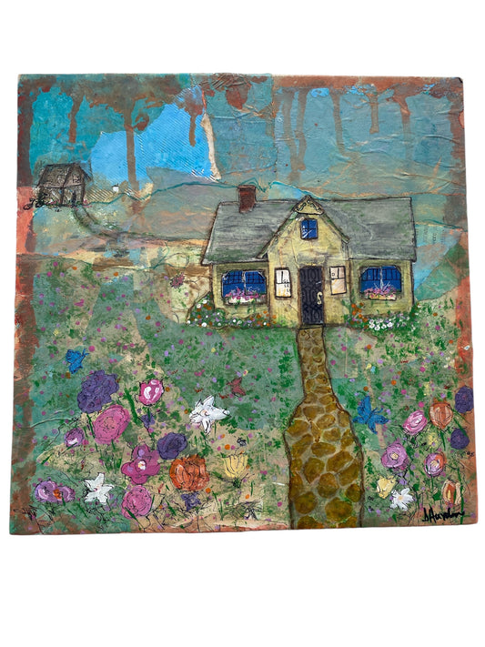 Alluring Cottage In The Woods Mixed Media Painting