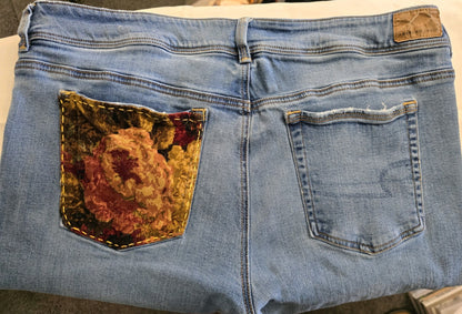 Upcycled Jeans. Hand stitched.