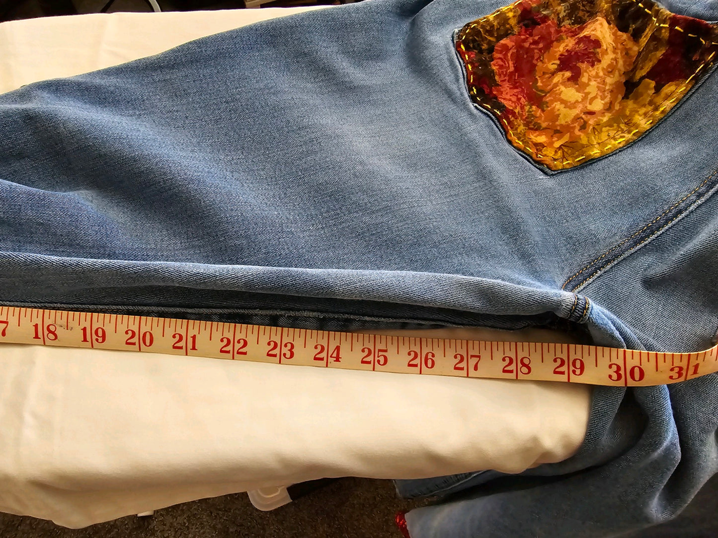 Upcycled Jeans. Hand stitched.