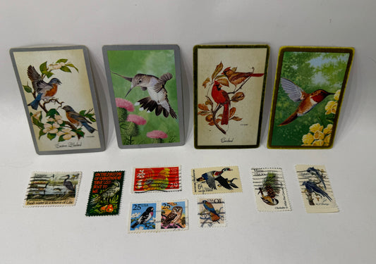 Bird Playing Cards and Postage Stamps