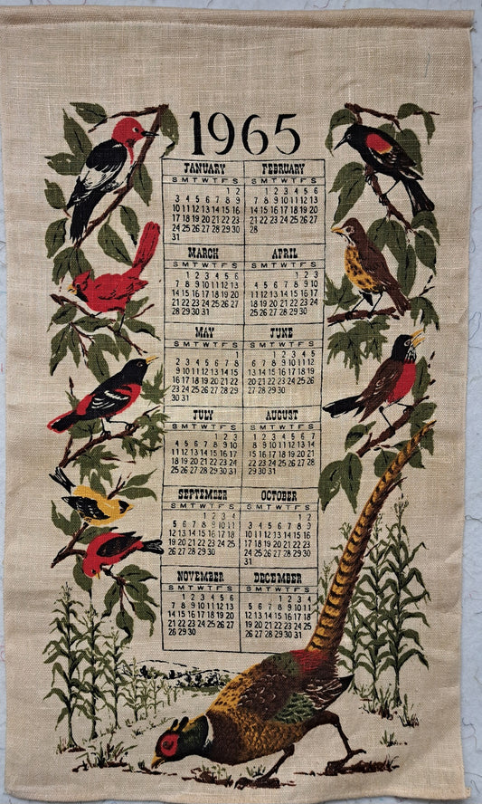 Linen Calendar Towel, 1965 (Birds)