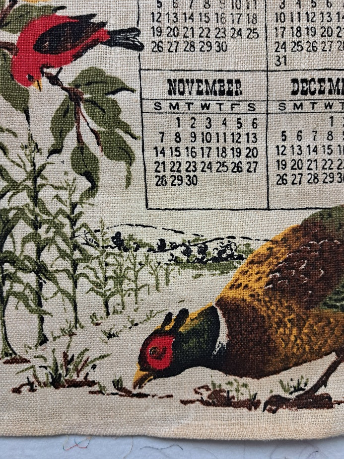 Linen Calendar Towel, 1965 (Birds)