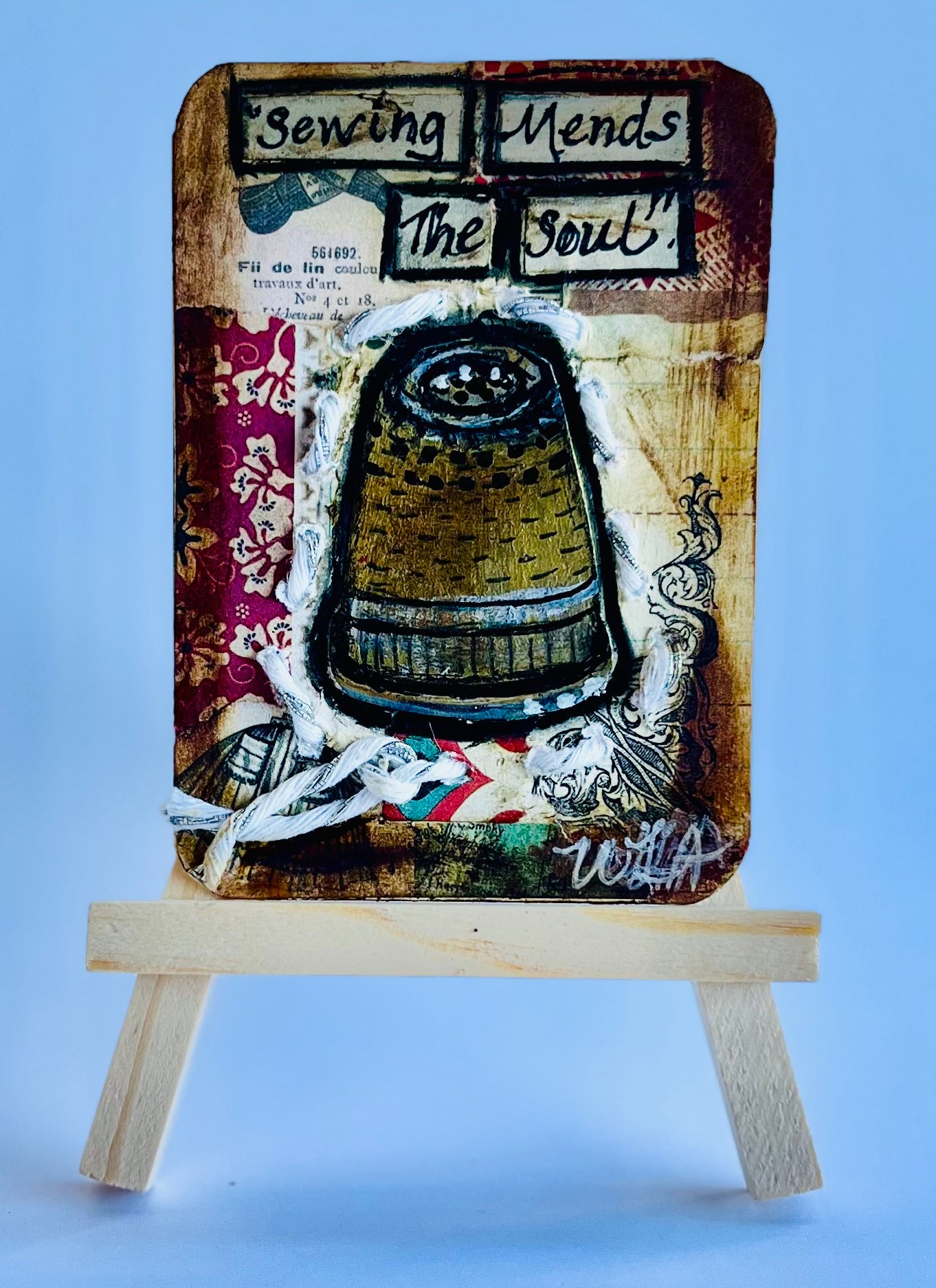 ATC "Sewing Mends the Soul". Number five of five originals. (Thimble)