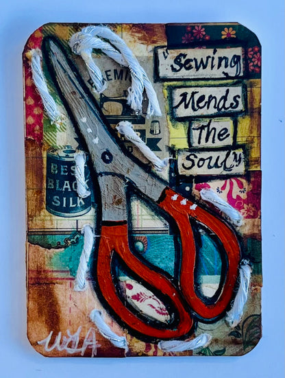 ATC "Sewing Mends the Soul". Number two of five originals. (Scissors)