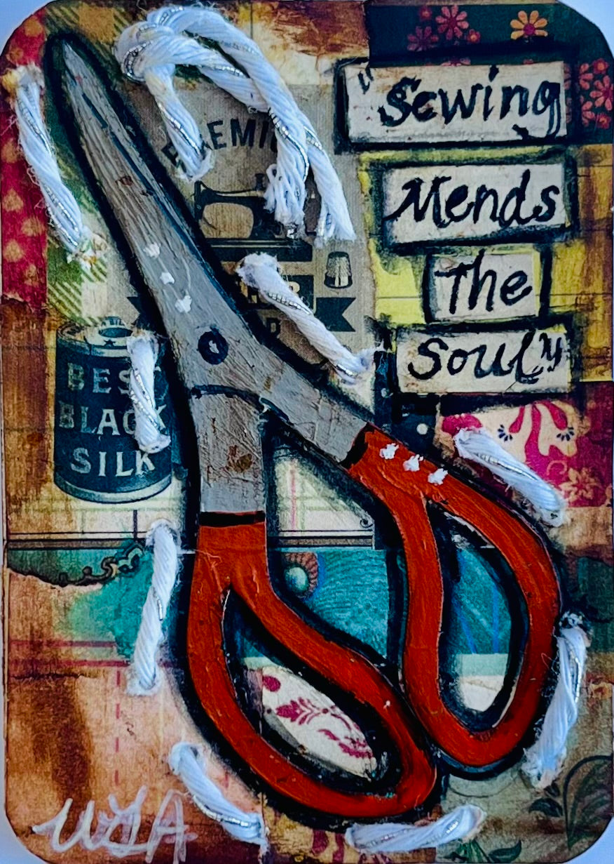 ATC "Sewing Mends the Soul". Number two of five originals. (Scissors)