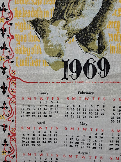 Linen Calendar Towel, 1969 (Praying Hands and 23rd Psalm)