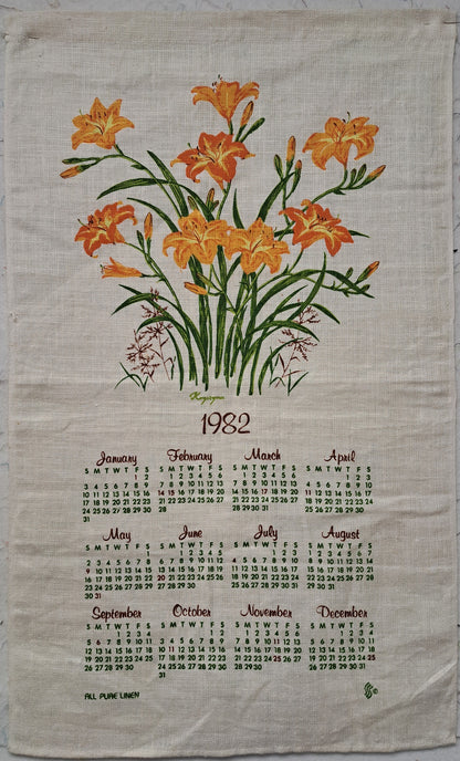 Linen Calendar Towel, 1982 (Orange Lily)