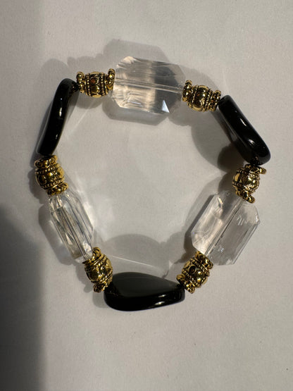 Black and Gold Trio of Stretchy Bracelets