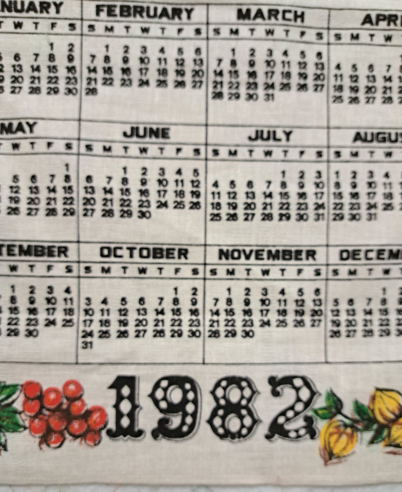 Linen Calendar Towel, 1982 (Harvest Theme)