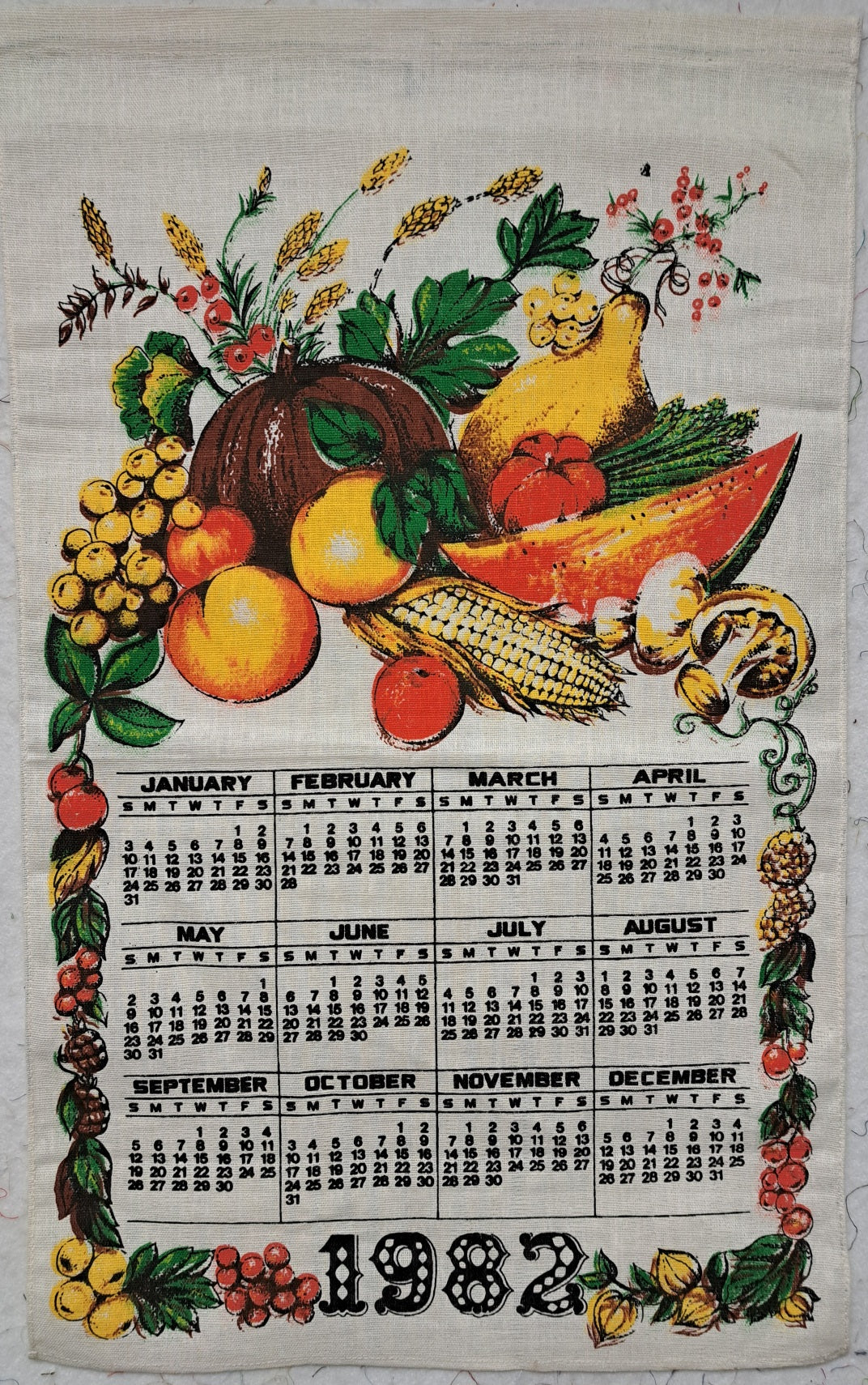 Linen Calendar Towel, 1982 (Harvest Theme)