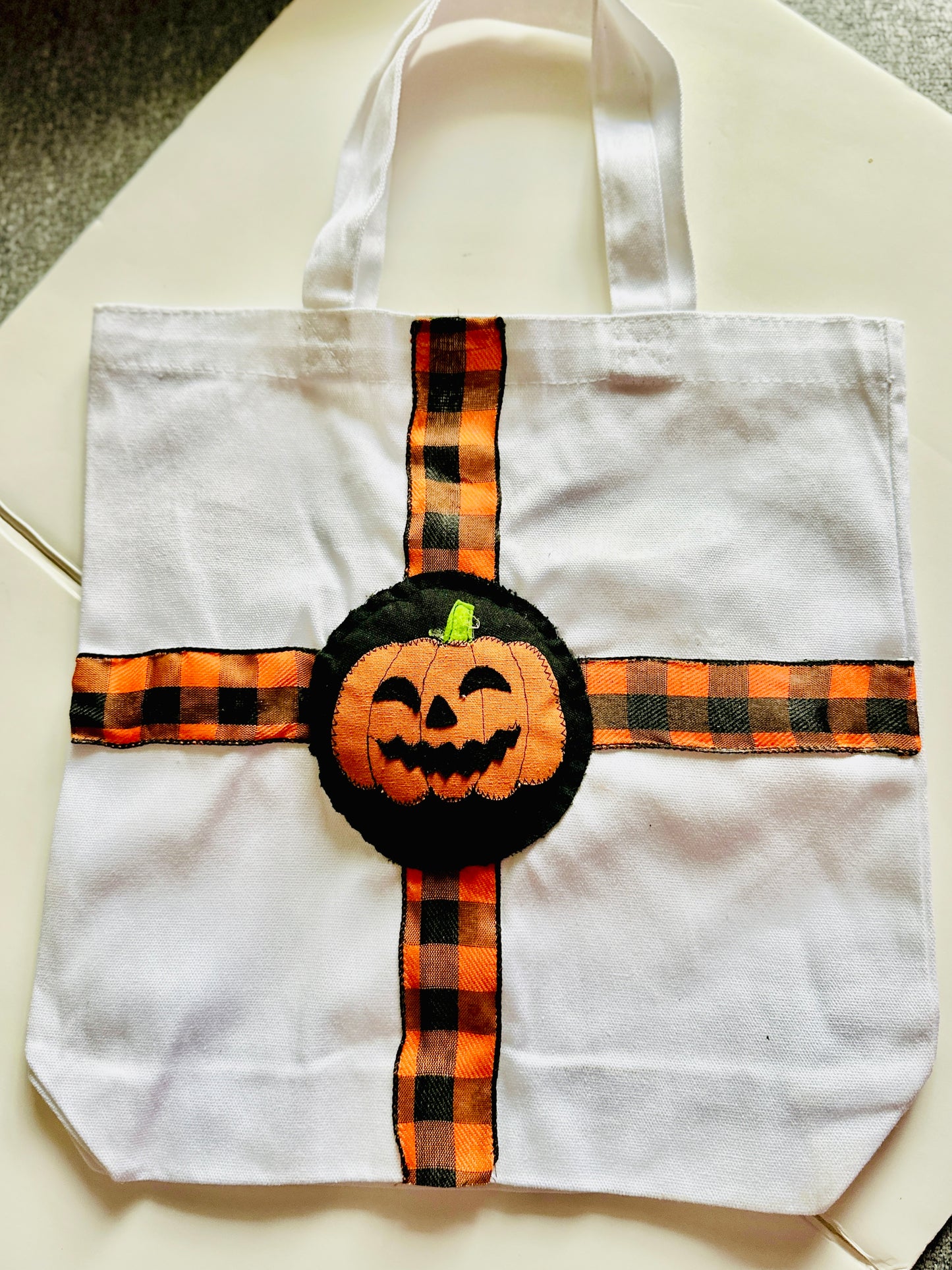 Halloween Smiling Pumpkin Tote Bag Handcrafted Trick-or-Treat 13X13" New Unused