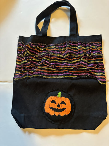 Jazzy Jack 'o Lantern HalloweenTote/Treat Bag 13X13 Handmade Canvas Ribbon Applique -