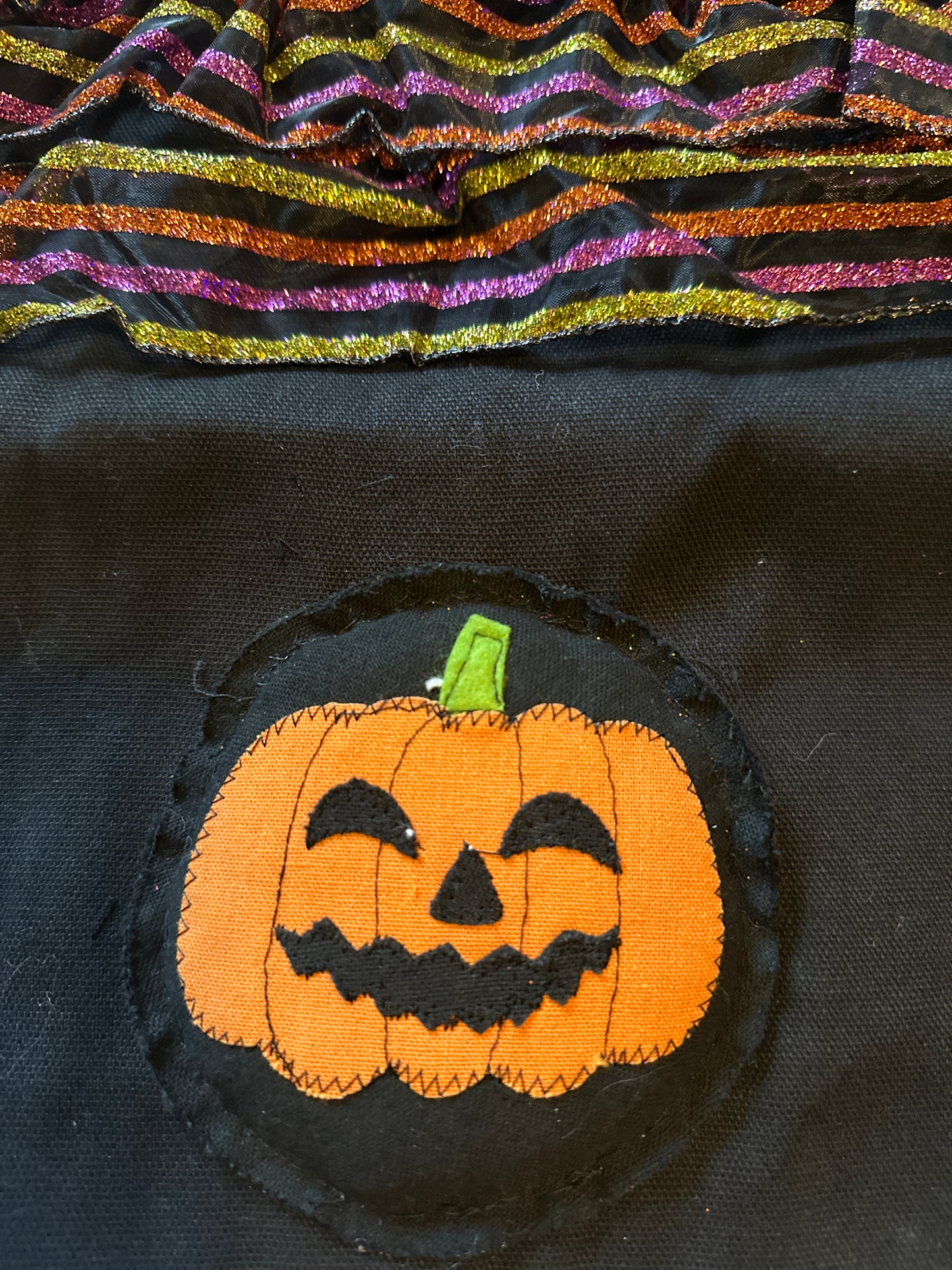 Jazzy Jack 'o Lantern HalloweenTote/Treat Bag 13X13 Handmade Canvas Ribbon Applique -