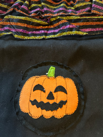 Jazzy Jack 'o Lantern HalloweenTote/Treat Bag 13X13 Handmade Canvas Ribbon Applique -