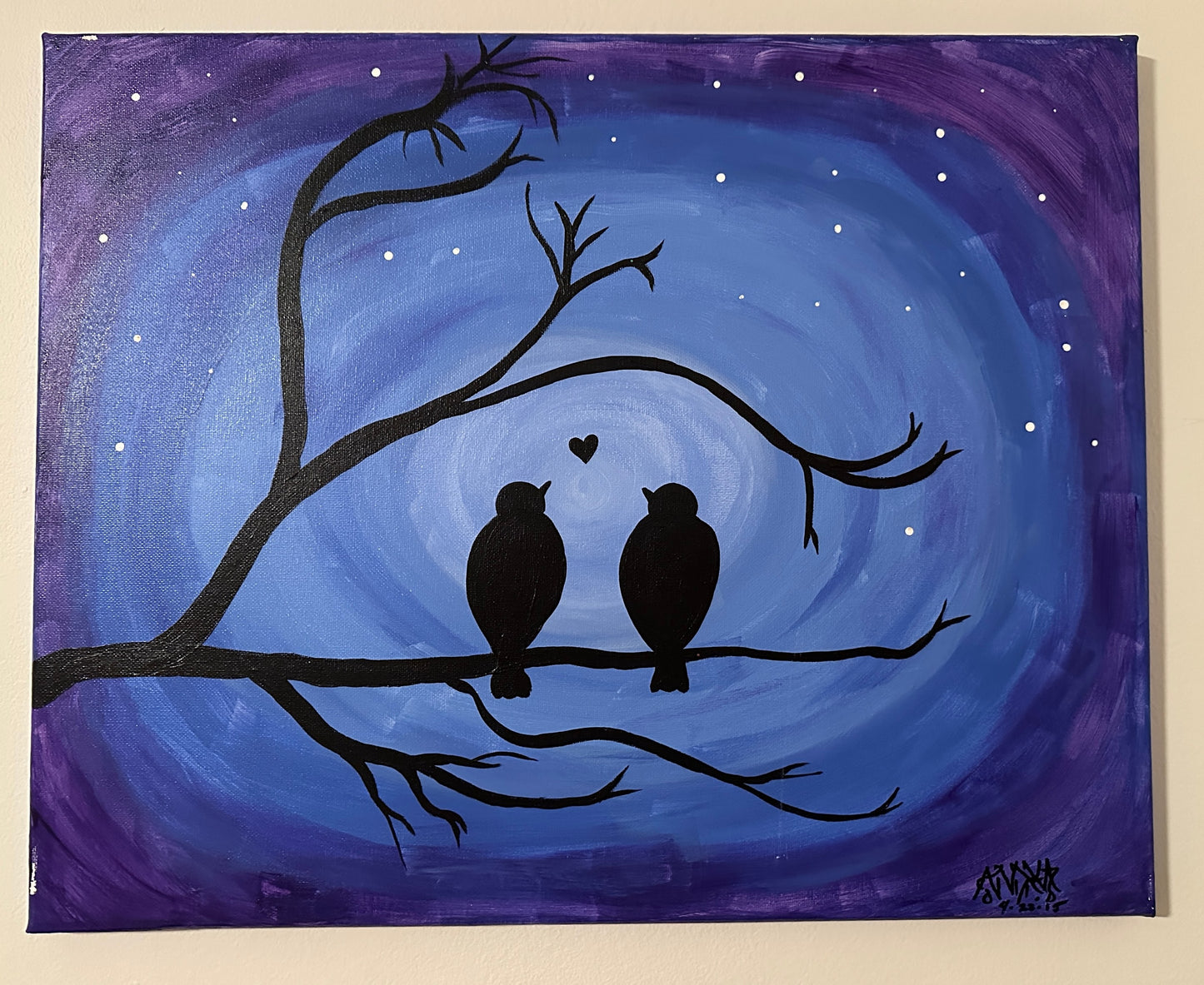 Love birds in the moonlight