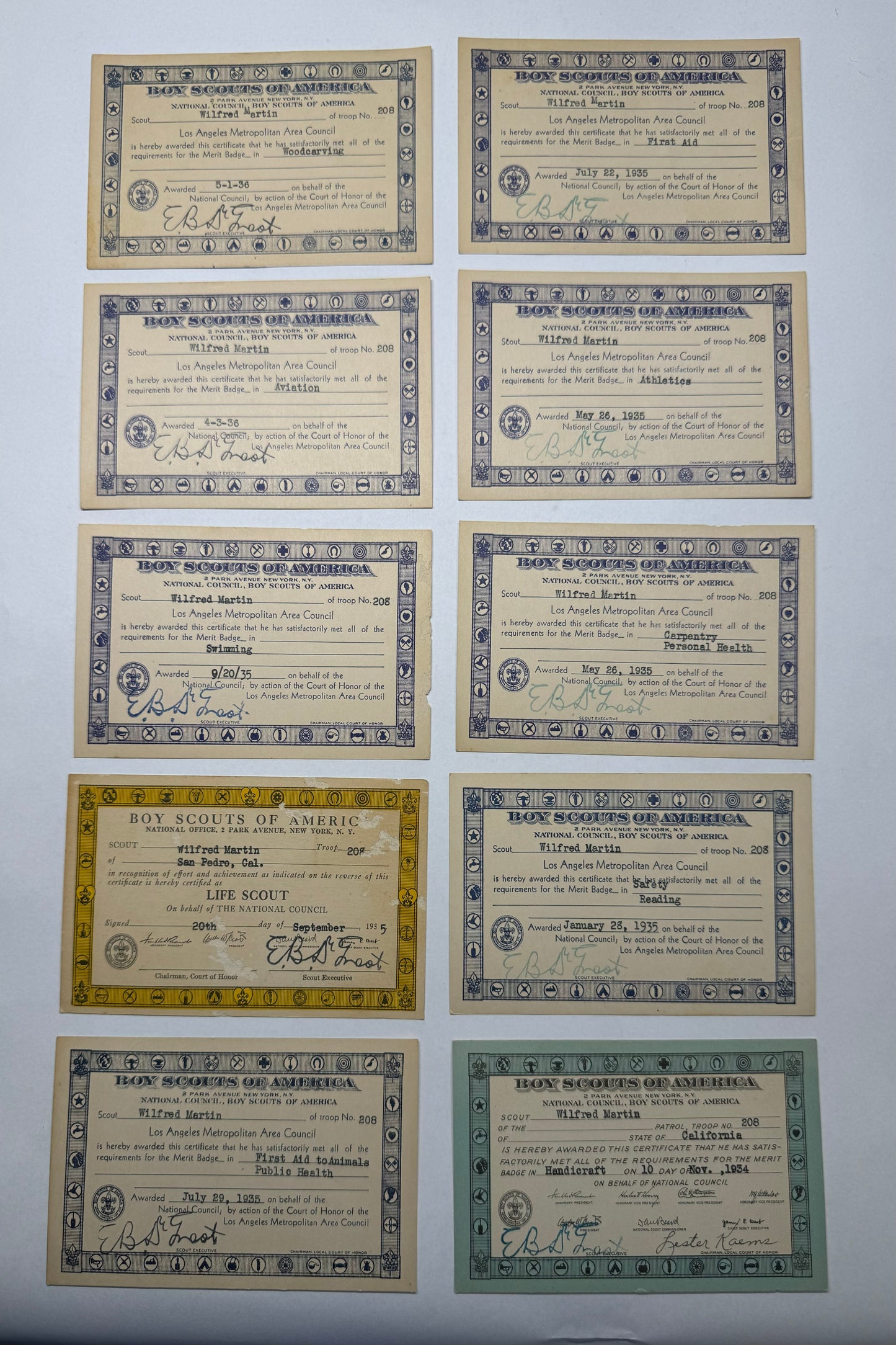 Vintage 1934-1936 Boy Scouts of America Award Cards