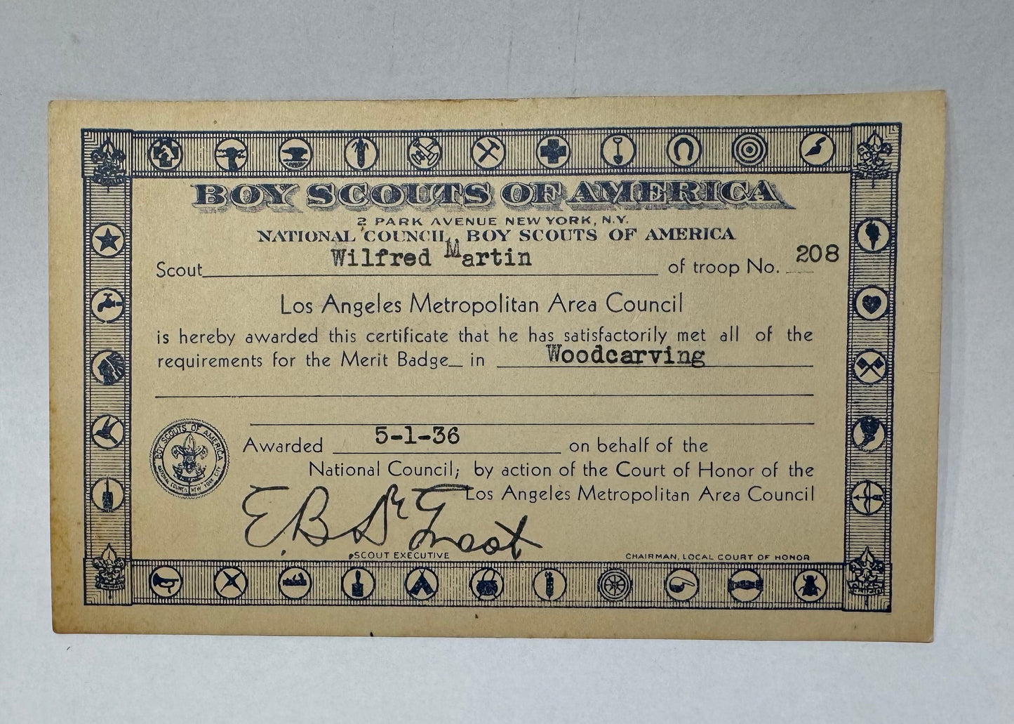 Vintage 1934-1936 Boy Scouts of America Award Cards