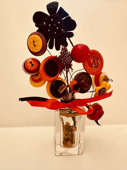 Fall Colors Salt Shaker Button Bouquet 6 inches tall