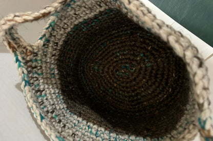 Hand Crocheted Wool Basket with Handles