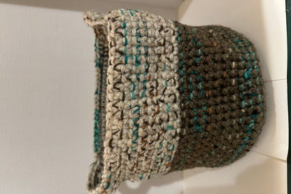 Hand Crocheted Wool Basket with Handles