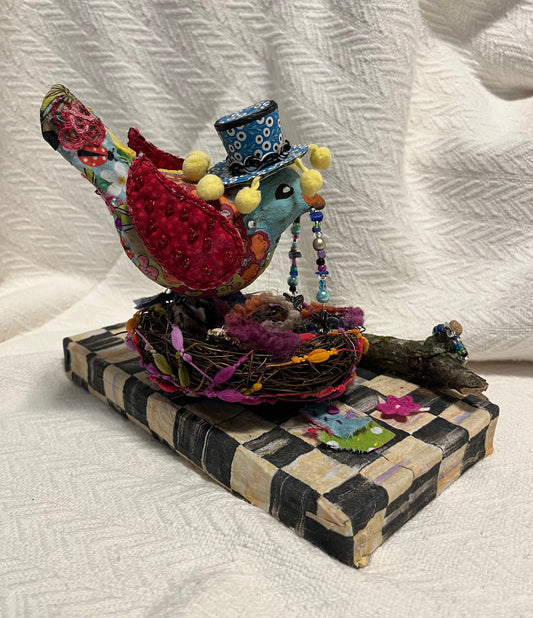 Olivia Red Feather Paper Mache Bird