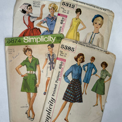 1960-1970 Vintage Ladies Sewing Patterns (Set of 4)