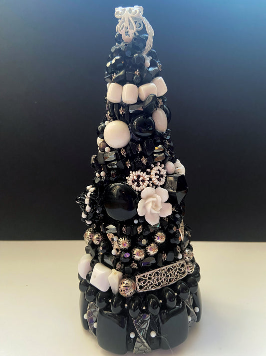 Vintage Jewelry Christmas Tree - Black and White