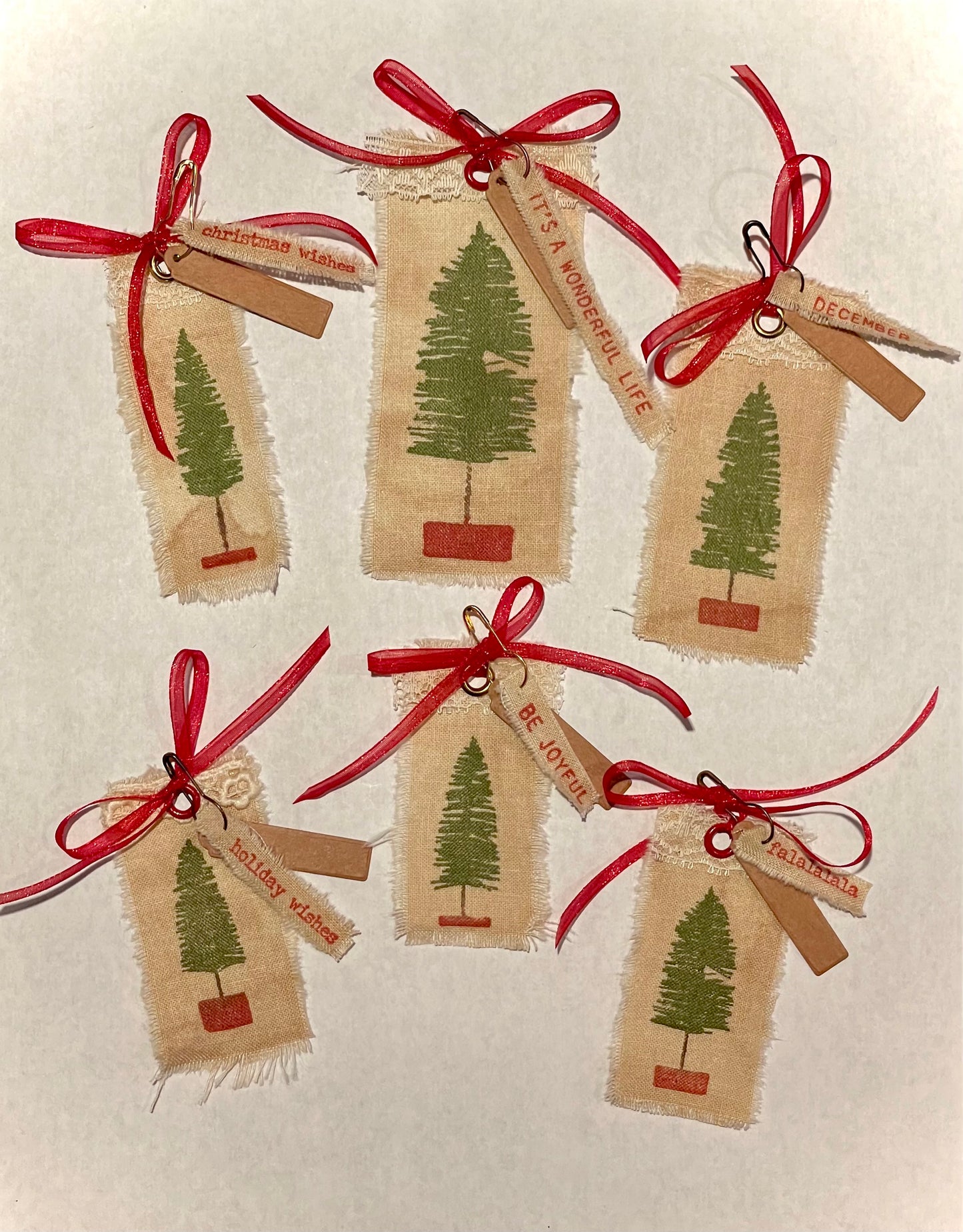 Scrappy Fabric Gift Tags / Bottle Brush Christmas Trees (Tea Dye)