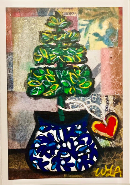 "Topiary" #1.   Set of four assorted designs, 3.5" x 5" Blank notecards with envelopes.