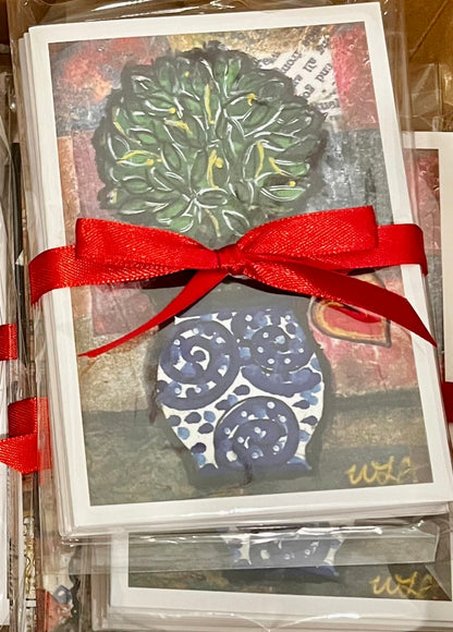 "Topiary" #1.   Set of four assorted designs, 3.5" x 5" Blank notecards with envelopes.