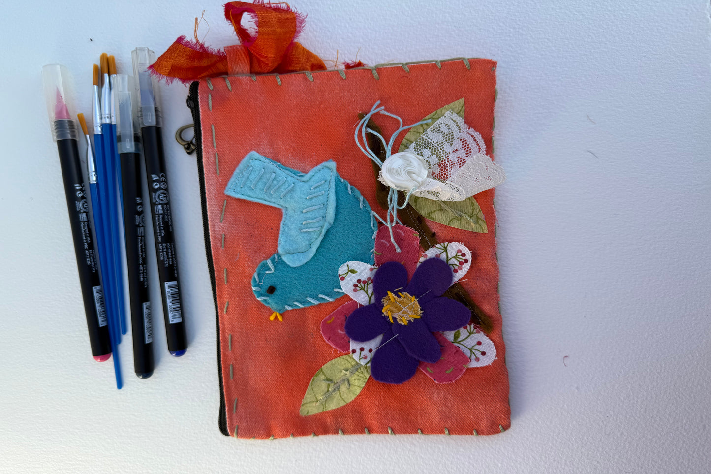 Slow stitched hand dyed zippered pouch . Great gift for mother day birthdays Valentine’s Day