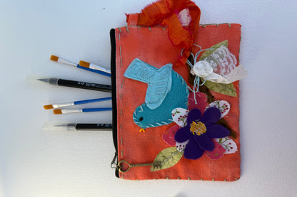 Slow stitched hand dyed zippered pouch . Great gift for mother day birthdays Valentine’s Day