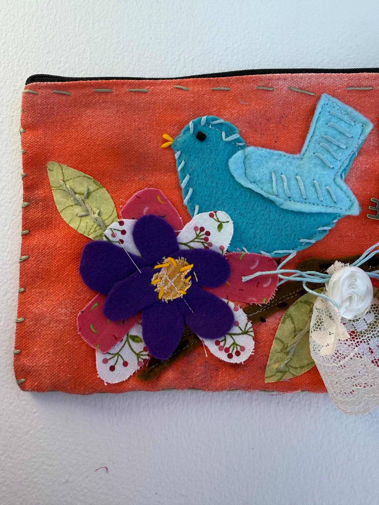 Slow stitched hand dyed zippered pouch . Great gift for mother day birthdays Valentine’s Day