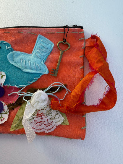 Slow stitched hand dyed zippered pouch . Great gift for mother day birthdays Valentine’s Day